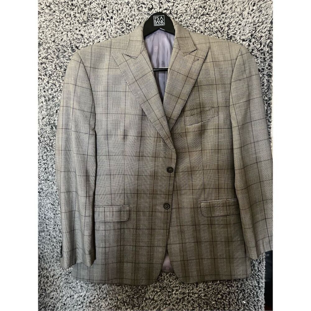 Sean John Men's Gray Check Blazer Size 43 Two-Button Notch Lapel